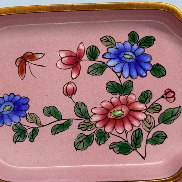 Vintage Hand-Painted Floral Pink Ceramic Trinket Tray With Gold Trim - Picture 3 of 7